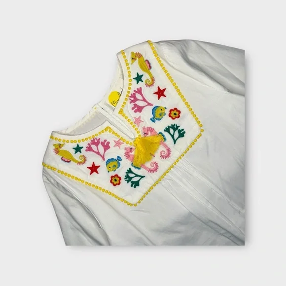 Mini Boden Under The Sea Applique Kaftan White Dress - Picture 3 of 7